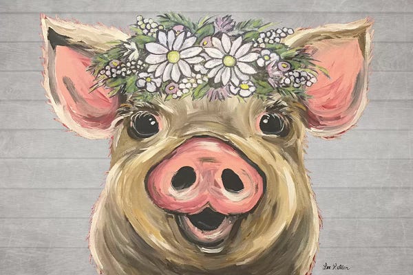 Pigs: Posey The Pig With Daisies Farmhouse Style by Hippie Hound Studios