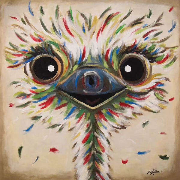 Ostriches: Phyllis The Ostrich On Tan by Hippie Hound Studios