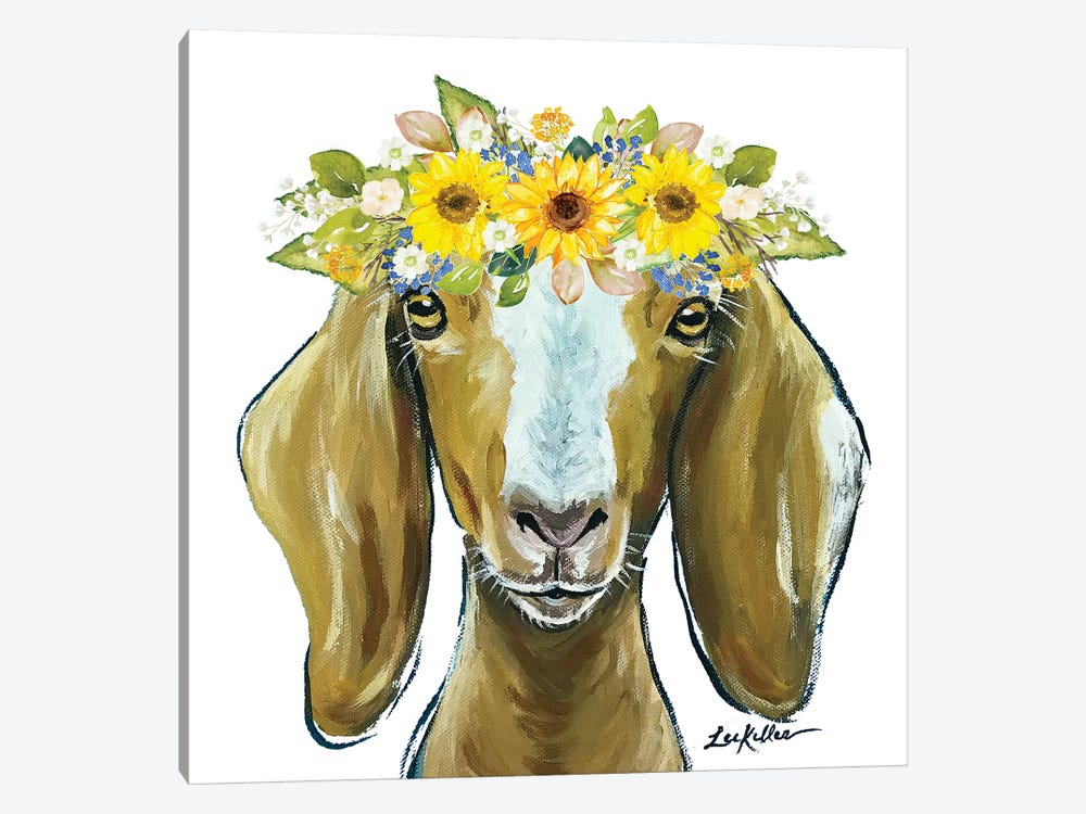 Madge The Goat With Sunflowers Flower Crown by Hippie Hound Studios 1-piece Canvas Art