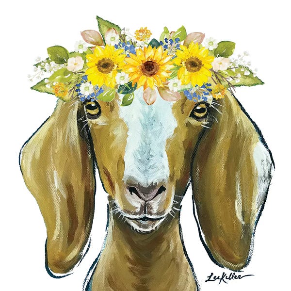 Goats: Madge The Goat With Sunflowers Flower Crown by Hippie Hound Studios