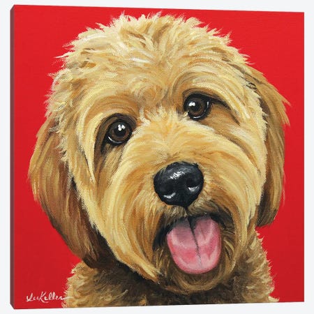 Apricot Golden Doodle On Red Canvas Print #HHS550} by Hippie Hound Studios Canvas Art
