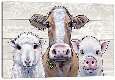 Farmhouse Animals Trio Canvas Art Print - Pig Art