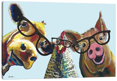 Triple The Fun, Farmhouse Animals Trio Canvas Art Print - Pigs