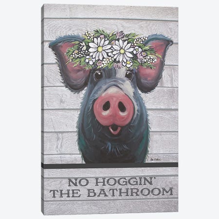 Pig Bathroom Art, Hogging The Bathroom Canvas Print #HHS561} by Hippie Hound Studios Art Print