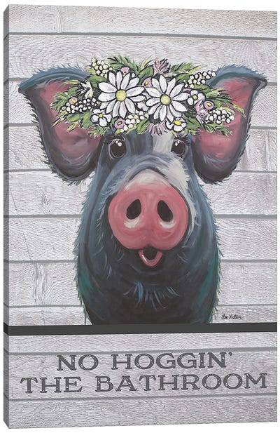 Pig Bathroom Art, Hogging The Bathroom Canvas Art Print - Hippie Hound Studios