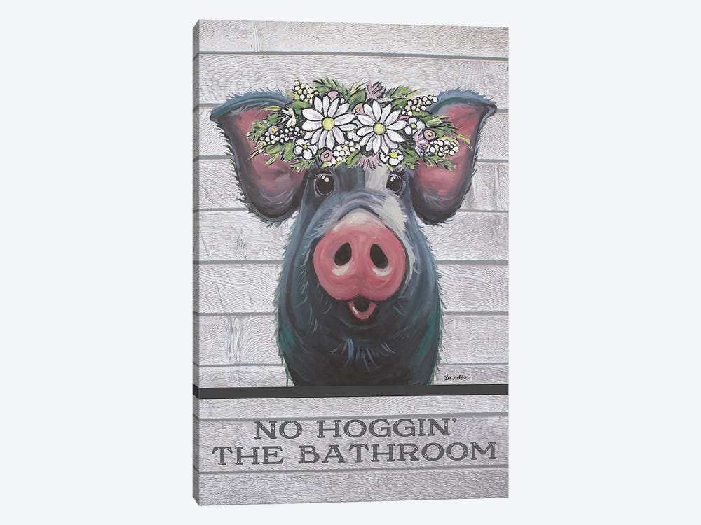 Pig Bathroom Art, Hogging The Bathroom by Hippie Hound Studios 1-piece Canvas Wall Art