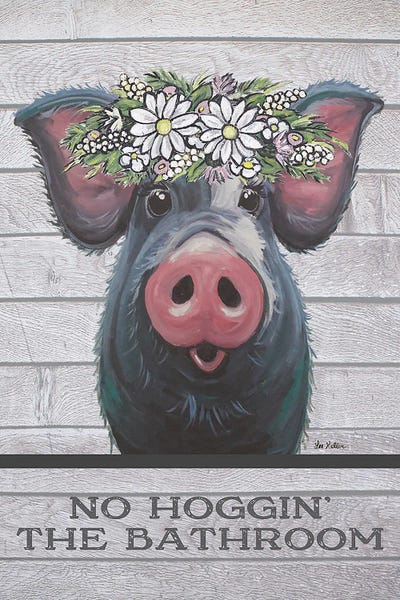 Pigs: Pig Bathroom Art, Hogging The Bathroom by Hippie Hound Studios