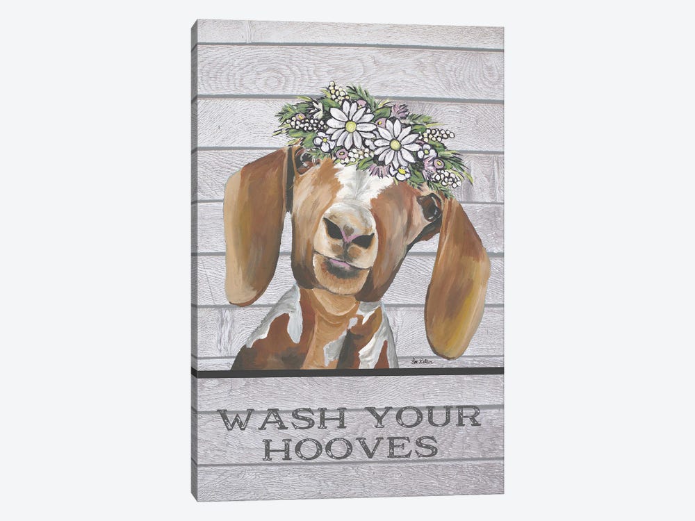 Goat Bathroom Art, Wash Your Hooves by Hippie Hound Studios 1-piece Canvas Print