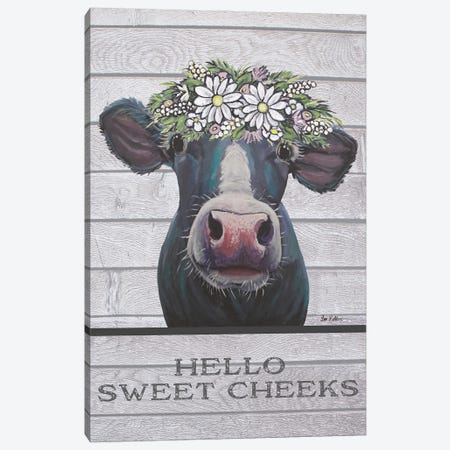 Cow Bathroom Art, Hello Sweet Cheeks Canvas Print #HHS563} by Hippie Hound Studios Canvas Art Print