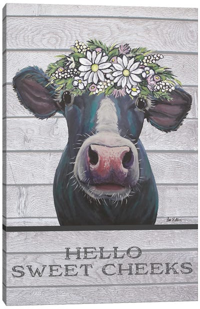 Cow Bathroom Art, Hello Sweet Cheeks Canvas Art Print - Hippie Hound Studios