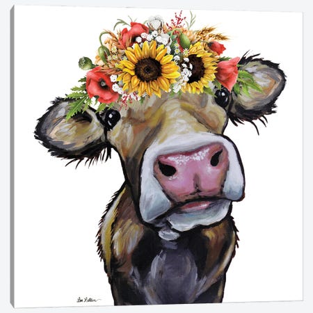 Cow Sunflower Art, Hazel Canvas Print #HHS564} by Hippie Hound Studios Canvas Wall Art