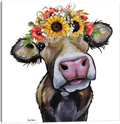 Cow Sunflower Art, Hazel Canvas Art Print - Hippie Hound Studios