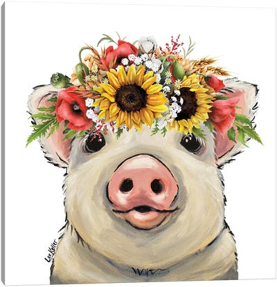 Pig Sunflower Art, Paisley Canvas Art Print - Pig Art