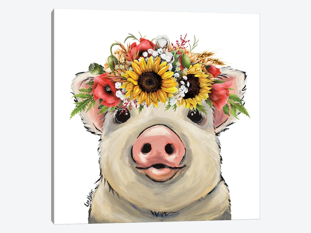 Pig Sunflower Art, Paisley by Hippie Hound Studios 1-piece Canvas Artwork