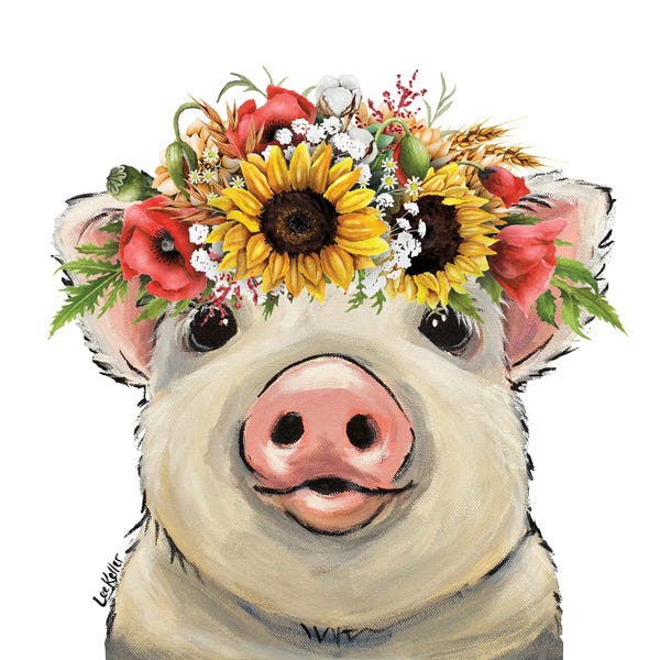 Hippie Hound Studios: Pig Sunflower Art, Paisley by Hippie Hound Studios