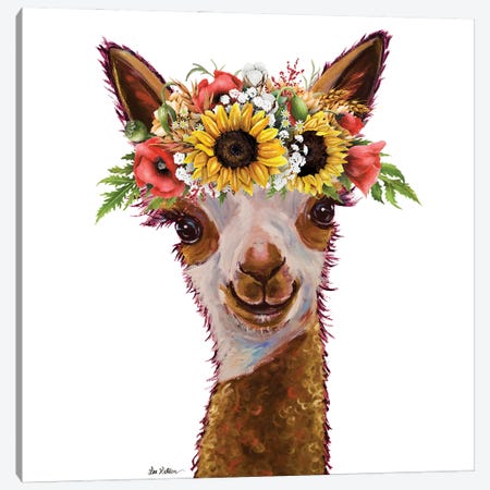 Alpaca Sunflower Art, Miss Rosie Canvas Print #HHS566} by Hippie Hound Studios Canvas Artwork