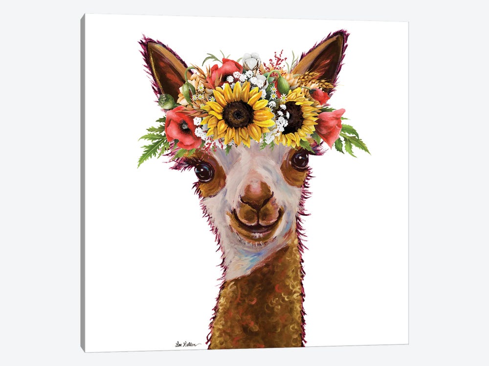 Alpaca Sunflower Art, Miss Rosie by Hippie Hound Studios 1-piece Canvas Art Print