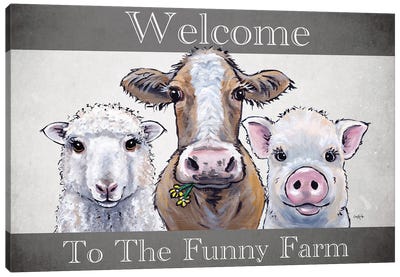 Welcome To The Funny Farm, Farm Animal Trio Canvas Art Print - Sheep Art