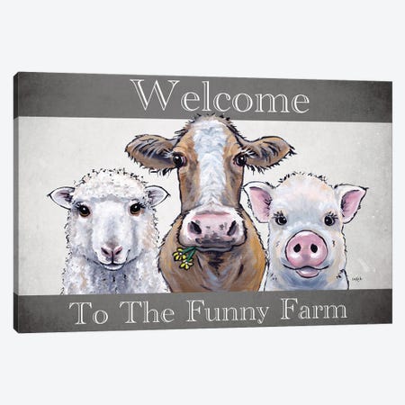 Welcome To The Funny Farm, Farm Animal Trio Canvas Print #HHS568} by Hippie Hound Studios Canvas Art Print