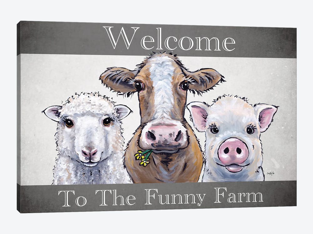 Welcome To The Funny Farm, Farm Animal Trio by Hippie Hound Studios 1-piece Canvas Print