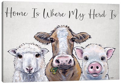 Farm Animal Sign Sheep, Cow, Pig, Home Is Where My Herd Is Canvas Art Print - Sheep Art