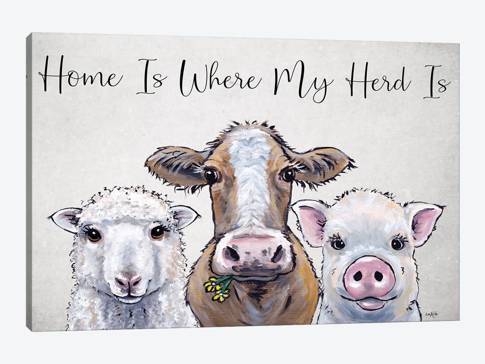 Farm Animal Sign Sheep, Cow, Pig, Home Is Where My Herd Is by Hippie Hound Studios 1-piece Canvas Art