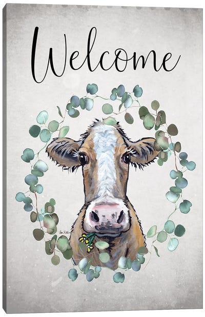 Cow Welcome Sign, Farmhouse Cow Art Canvas Art Print - Hippie Hound Studios