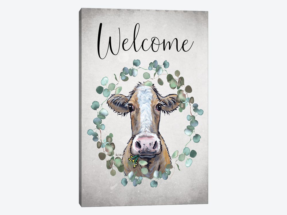 Cow Welcome Sign, Farmhouse Cow Art by Hippie Hound Studios 1-piece Canvas Print