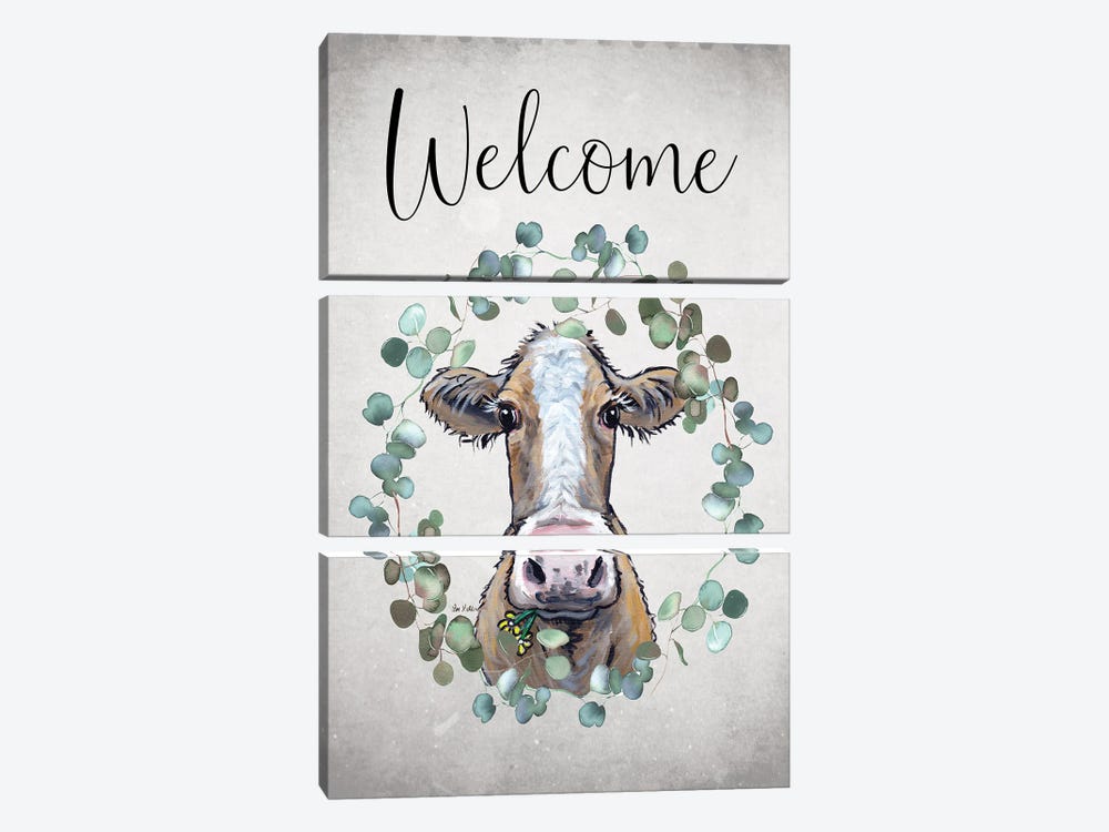 Cow Welcome Sign, Farmhouse Cow Art by Hippie Hound Studios 3-piece Canvas Art Print