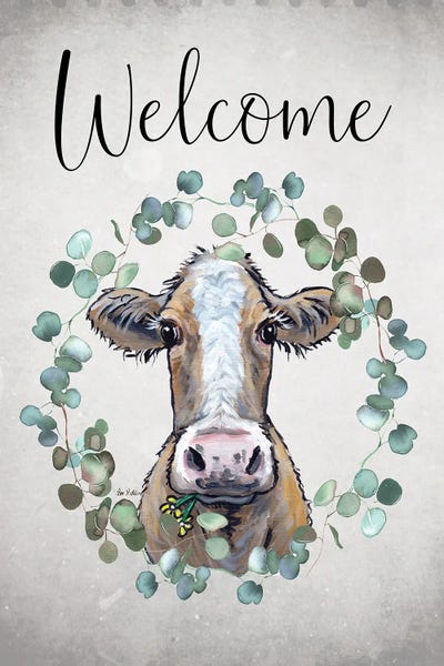 Hippie Hound Studios: Cow Welcome Sign, Farmhouse Cow Art by Hippie Hound Studios