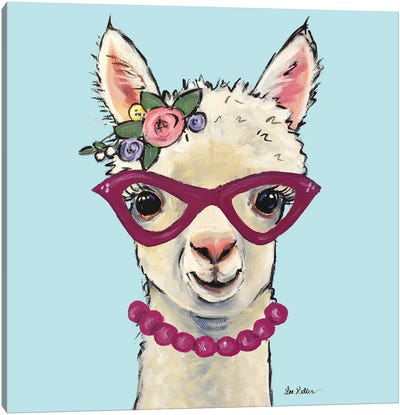 Alpaca With Pink Glasses, Cute Alpaca Art 'Sophia' Canvas Art Print