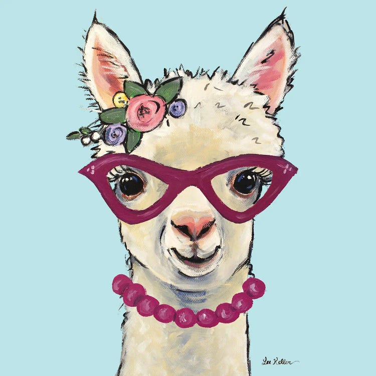 Alpaca With Pink Glasses, Cute Alpaca Art 'Sophia'