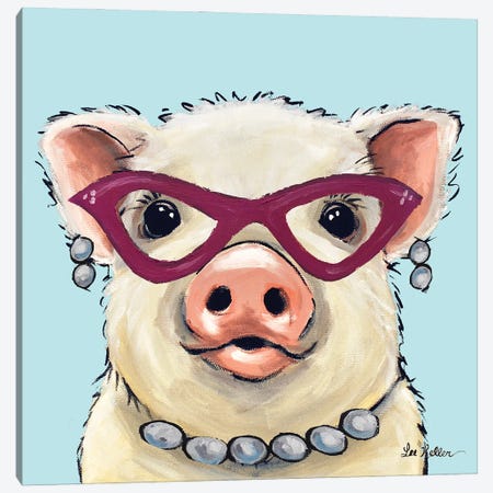 Pig With Pink Glasses, Cute Pig Art 'Paisley' Canvas Print #HHS573} by Hippie Hound Studios Canvas Wall Art