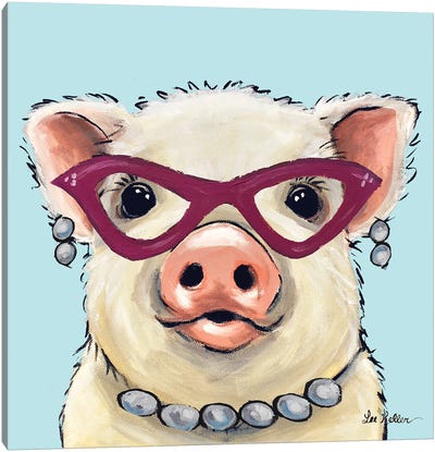 Pig With Pink Glasses, Cute Pig Art 'Paisley' Canvas Art Print - Pig Art