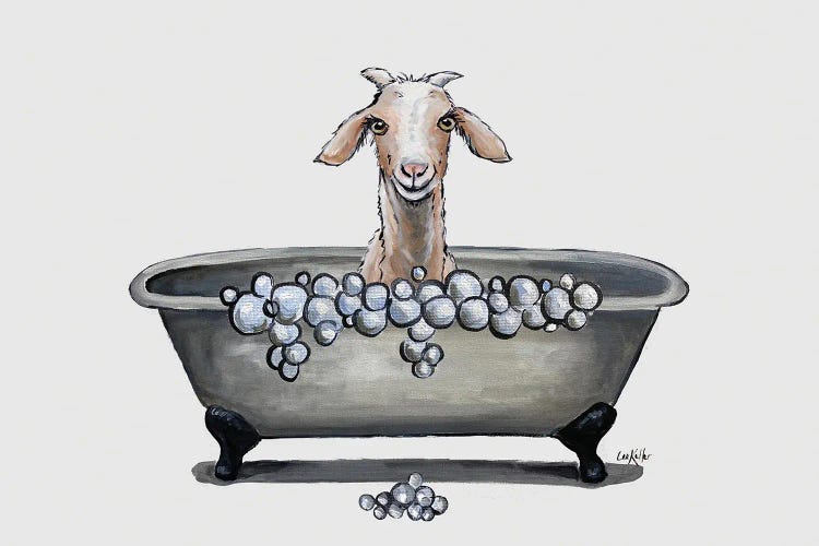 Goat In Bathtub, 'Shyla' The Goat Bathroom Art