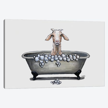 Goat In Bathtub, 'Shyla' The Goat Bathroom Art Canvas Print #HHS577} by Hippie Hound Studios Canvas Print