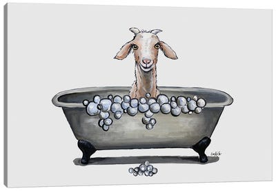 Goat In Bathtub, 'Shyla' The Goat Bathroom Art Canvas Art Print - Hippie Hound Studios