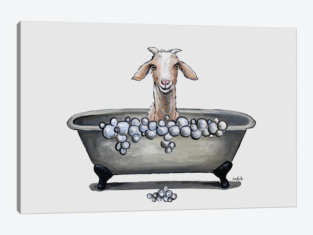 Goat In Bathtub, 'Shyla' The Goat Bathroom Art by Hippie Hound Studios 1-piece Canvas Art Print