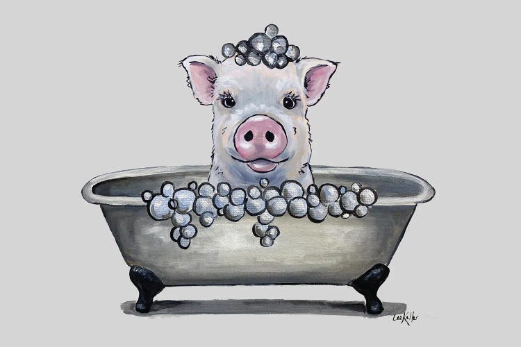 Pig In A Tub, Bathtub Pig Bathroom Art 'Delbert'