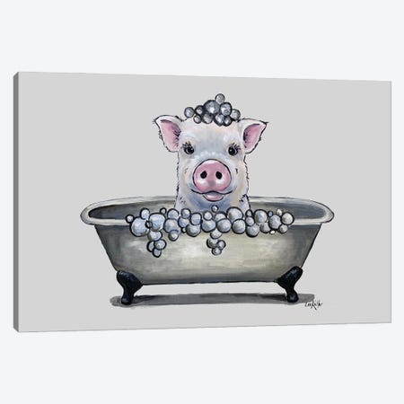 Pig In A Tub, Bathtub Pig Bathroom Art 'Delbert' Canvas Print #HHS578} by Hippie Hound Studios Canvas Artwork