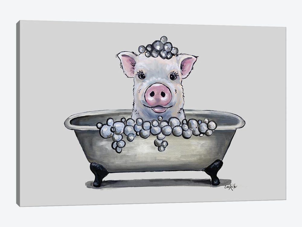 Pig In A Tub, Bathtub Pig Bathroom Art 'Delbert' by Hippie Hound Studios 1-piece Canvas Art