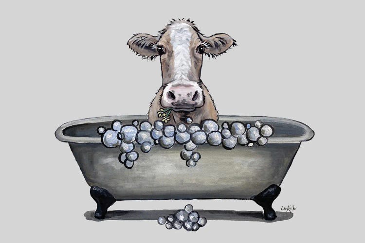 Cow In A Tub, Cow Bathroom Art 'maizy' by Hippie Hound Studios wall art