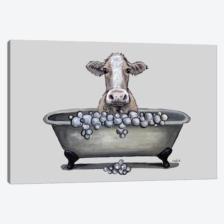 Cow In A Tub, Cow Bathroom Art 'maizy' Canvas Print #HHS579} by Hippie Hound Studios Canvas Wall Art