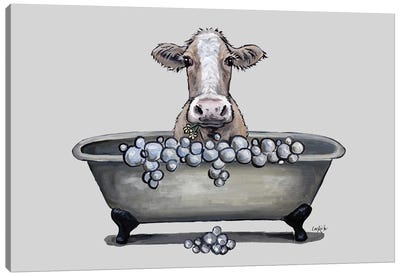 Cow In A Tub, Cow Bathroom Art 'maizy' Canvas Art Print - Hippie Hound Studios