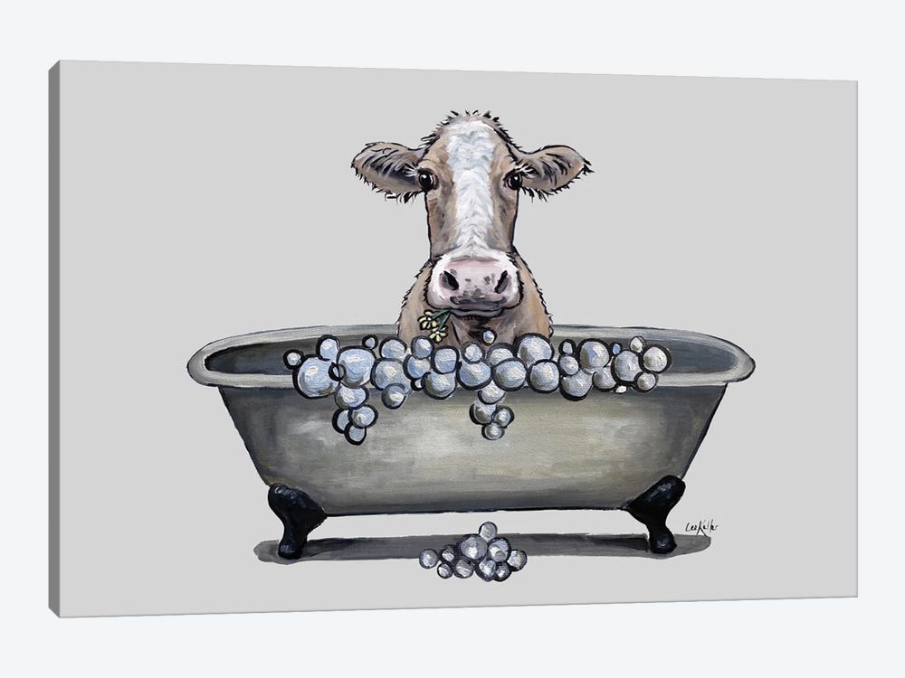 Cow In A Tub, Cow Bathroom Art 'maizy' by Hippie Hound Studios 1-piece Canvas Print