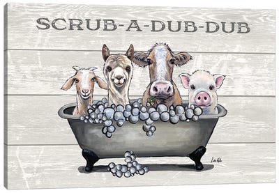 Bathtub Farm Animals, Farm Animal Bathtub Scrub-A-Dub-Dub Canvas Art Print - Farm Animal Art