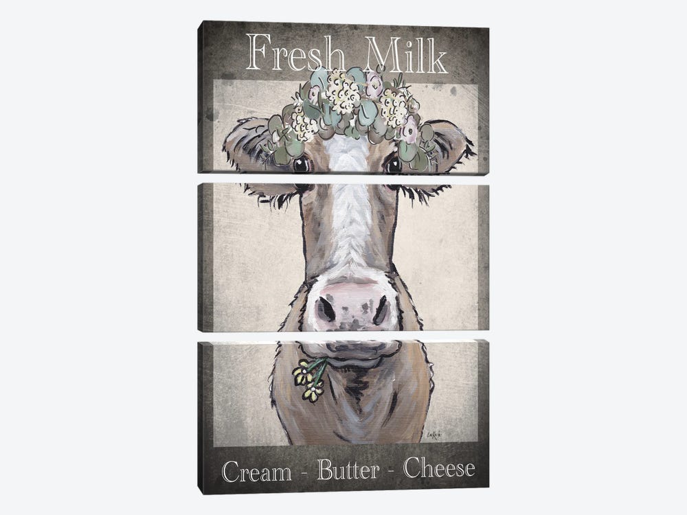 Fresh Milk Sign, Cow Farmhouse Art, 'Maizy' The Cow by Hippie Hound Studios 3-piece Canvas Art Print