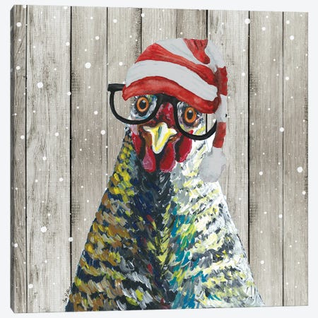 Farmhouse Christmas Chicken 'Williaminia' Canvas Print #HHS583} by Hippie Hound Studios Canvas Art Print