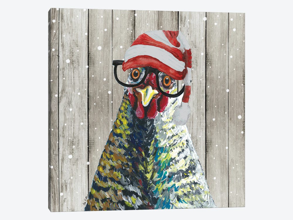 Farmhouse Christmas Chicken 'Williaminia' by Hippie Hound Studios 1-piece Canvas Wall Art