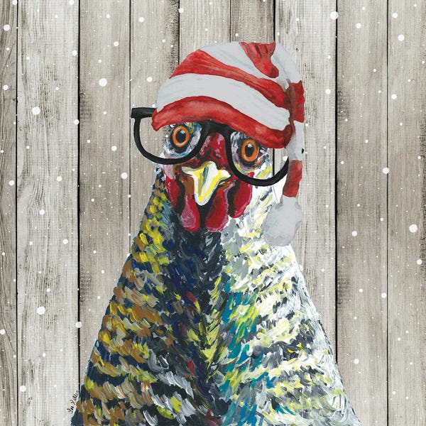 Chickens & Roosters: Farmhouse Christmas Chicken 'Williaminia' by Hippie Hound Studios